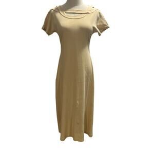 Paco Rabanne Vintage Yellow Stretch Short Sleeves Midi Dress 90’s Sz 9AR/6-8